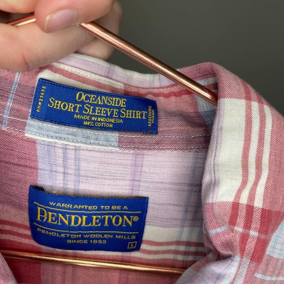 Pendleton Oceanside Short Sleeve Button Down Red Pink Plaid Shirt Size Large - Picture 4 of 9